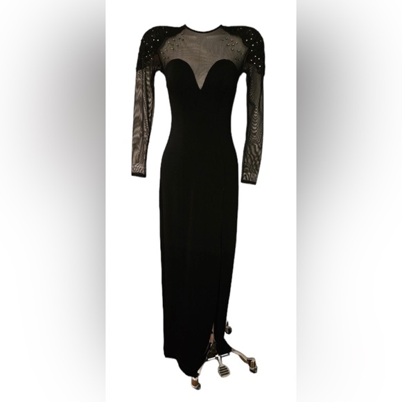 Tadashi Shoji Dresses & Skirts - Tadashi Soji Vintage 80’s 90’s illusion sweetheart neckline black maxi dress